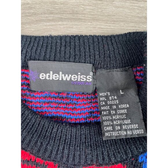 VTG 90s Edelweiss Ski Sweater Pullover Multicolor Abstract Geometric Knit Crew L - Picture 3 of 11
